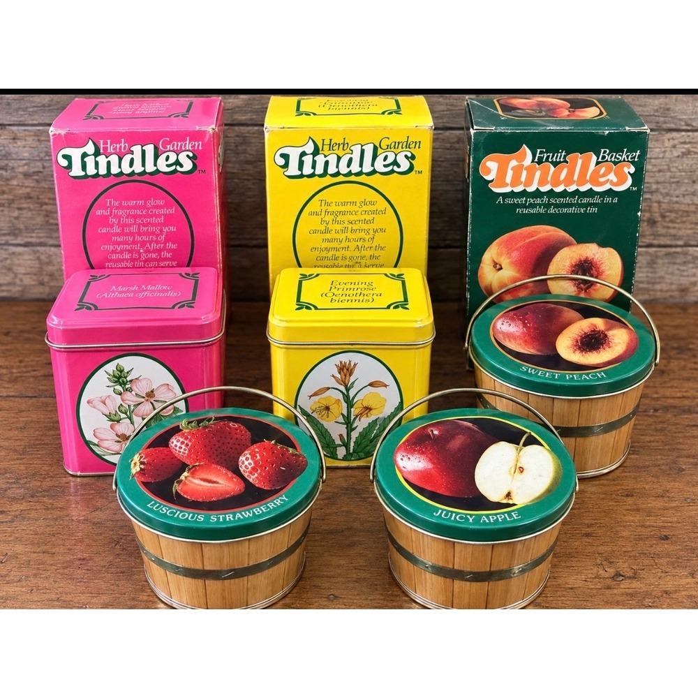 Vintage 1984 Tindles Scented Candles Lot of 5 Fruit Basket Herb Garden NOS Boxed